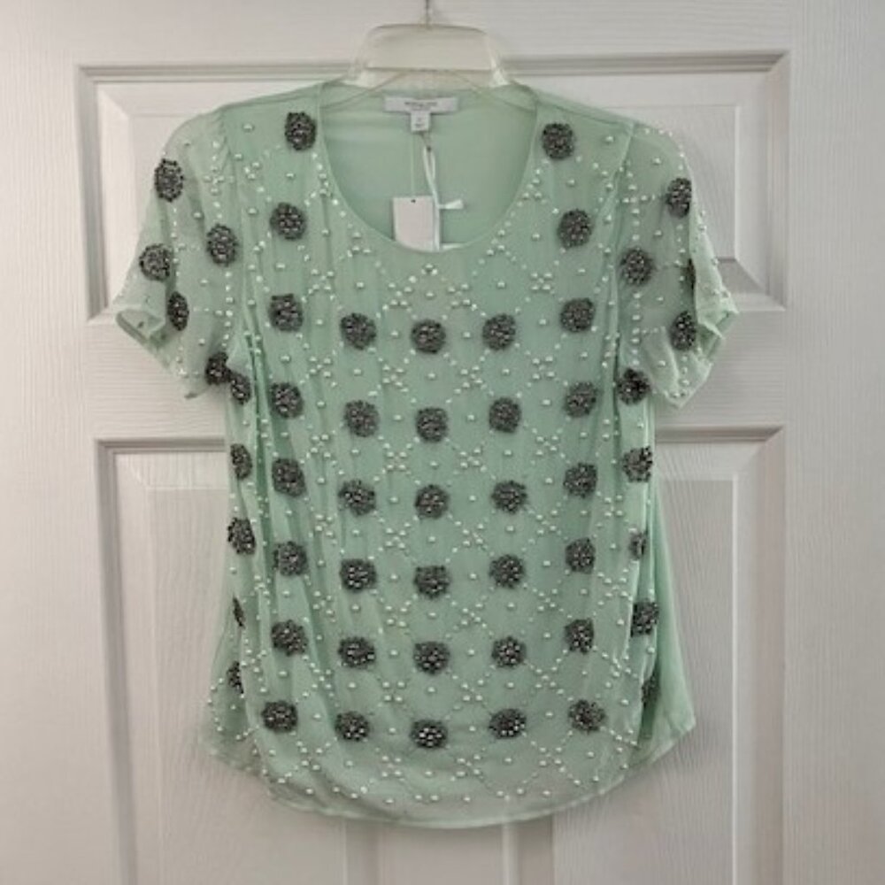 Piperlime Beaded Top Mint Green Size XS